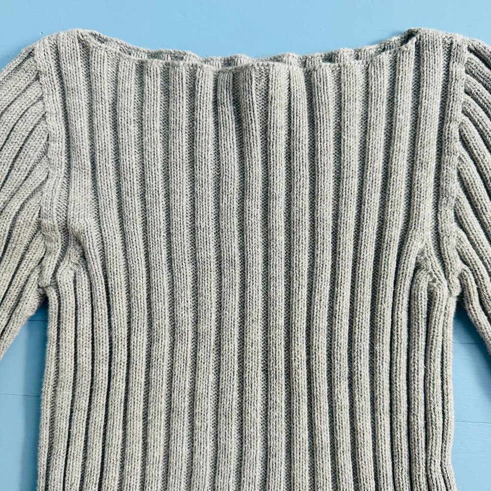 Vintage ESPRIT Gray Sweater, Ribbed 90s Sweater, Crop Sweater, 3/4 sleeves - Picture 2 of 6